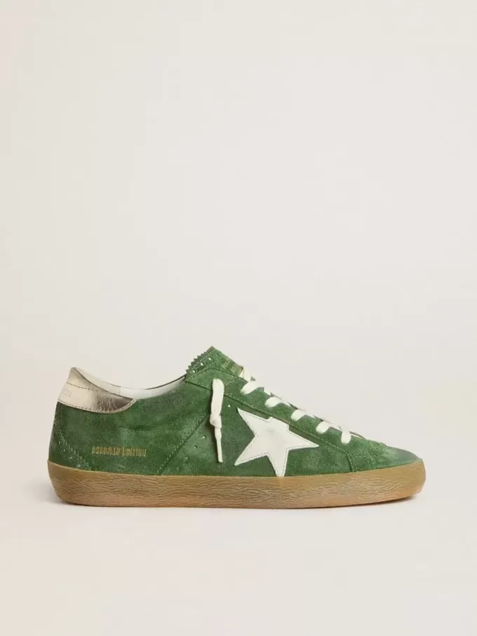 Super-Star da donna in pelle scamosciata verde con stella bianca Super-Star da donna in pelle scamosciata verde con stella bianca