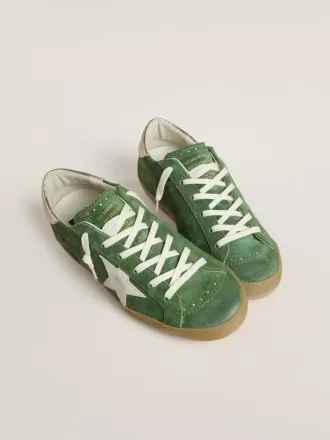 Super-Star da donna in pelle scamosciata verde con stella bianca