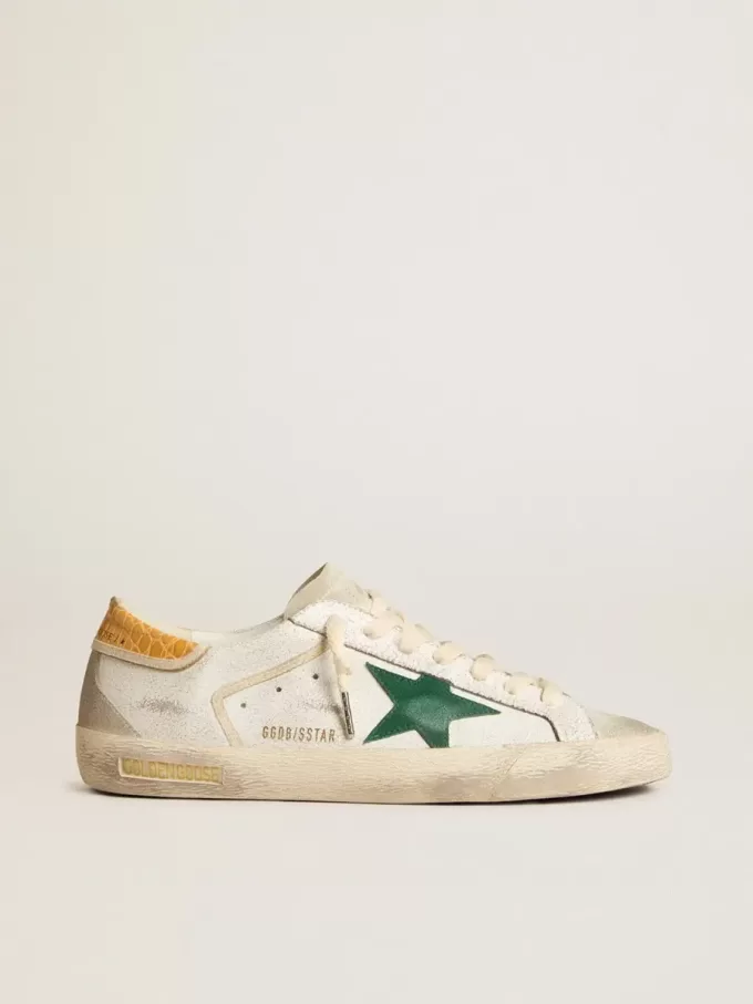 Super-Star da uomo con stella in pelle scamosciata verde e linguetta sul tallone in pelle con stampa cocco gialla Super-Star da uomo con stella in pelle scamosciata verde e linguetta sul tallone in pelle con stampa cocco gialla