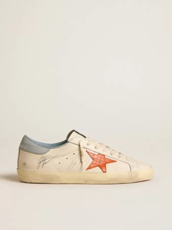 Super-Star da uomo con stella stampata coccodrillo e linguetta sul tallone blu argento Super-Star da uomo con stella stampata coccodrillo e linguetta sul tallone blu argento