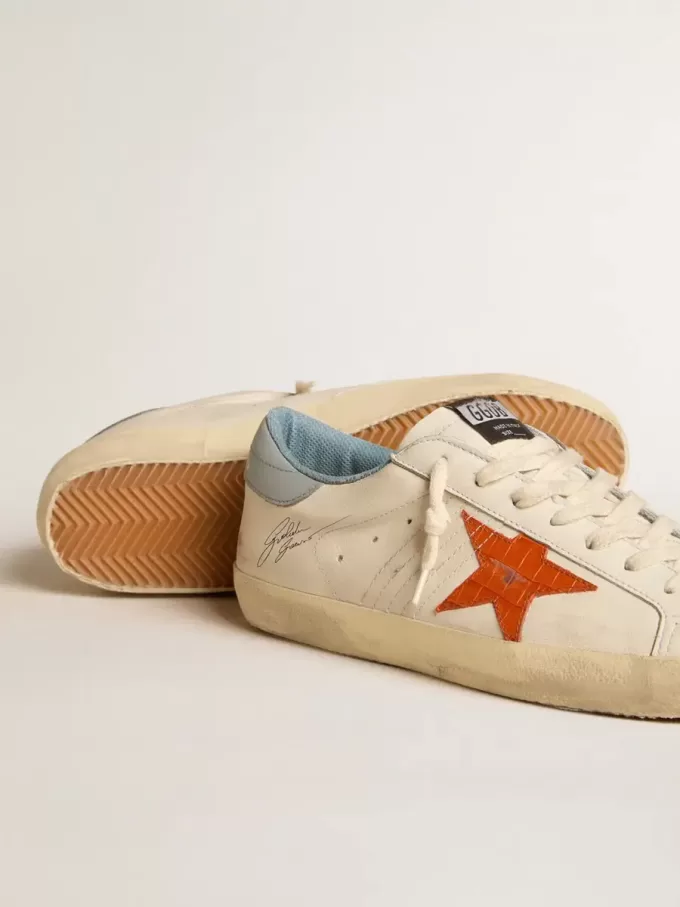 Super-Star da uomo con stella stampata coccodrillo e linguetta sul tallone blu argento Super-Star da uomo con stella stampata coccodrillo e linguetta sul tallone blu argento