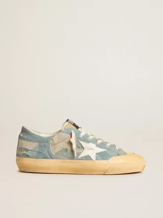 Super-Star da uomo in mesh azzurro e nylon con stella in pelle bianca Super-Star da uomo in mesh azzurro e nylon con stella in pelle bianca