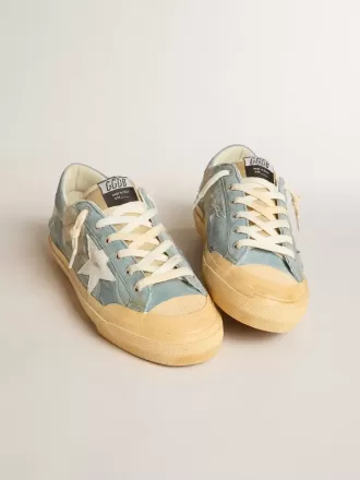 Super-Star da uomo in mesh azzurro e nylon con stella in pelle bianca Super-Star da uomo in mesh azzurro e nylon con stella in pelle bianca