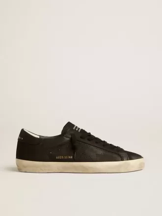 Super-Star da uomo in nabuk nero con stella traforata e linguetta sul tallone in nabuk nero