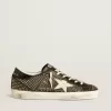 Super-Star da uomo in nappa nera borchiata con stella in pelle bianca