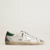 Super-Star da uomo in pelle bianca con stella argentata e linguetta verde sul tallone