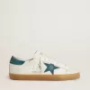 Super-Star da uomo in pelle con stella e linguetta sul tallone in camoscio blu petrolio Super-Star da uomo in pelle con stella e linguetta sul tallone in camoscio blu petrolio