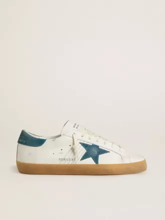 Super-Star da uomo in pelle con stella e linguetta sul tallone in camoscio blu petrolio Super-Star da uomo in pelle con stella e linguetta sul tallone in camoscio blu petrolio