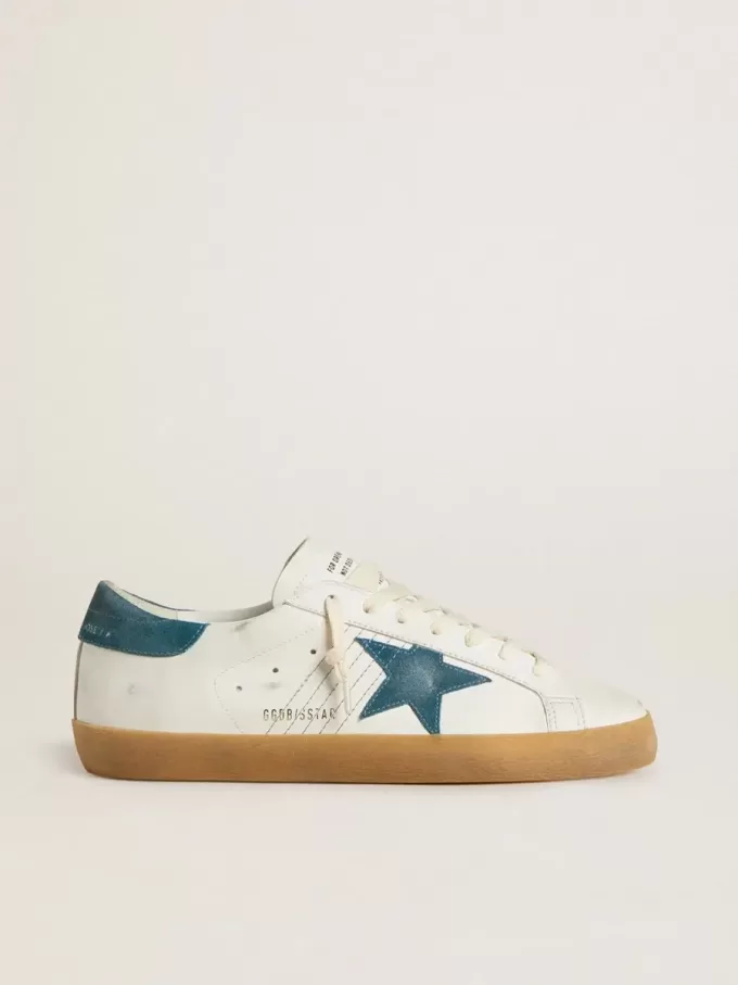 Super-Star da uomo in pelle con stella e linguetta sul tallone in camoscio blu petrolio Super-Star da uomo in pelle con stella e linguetta sul tallone in camoscio blu petrolio
