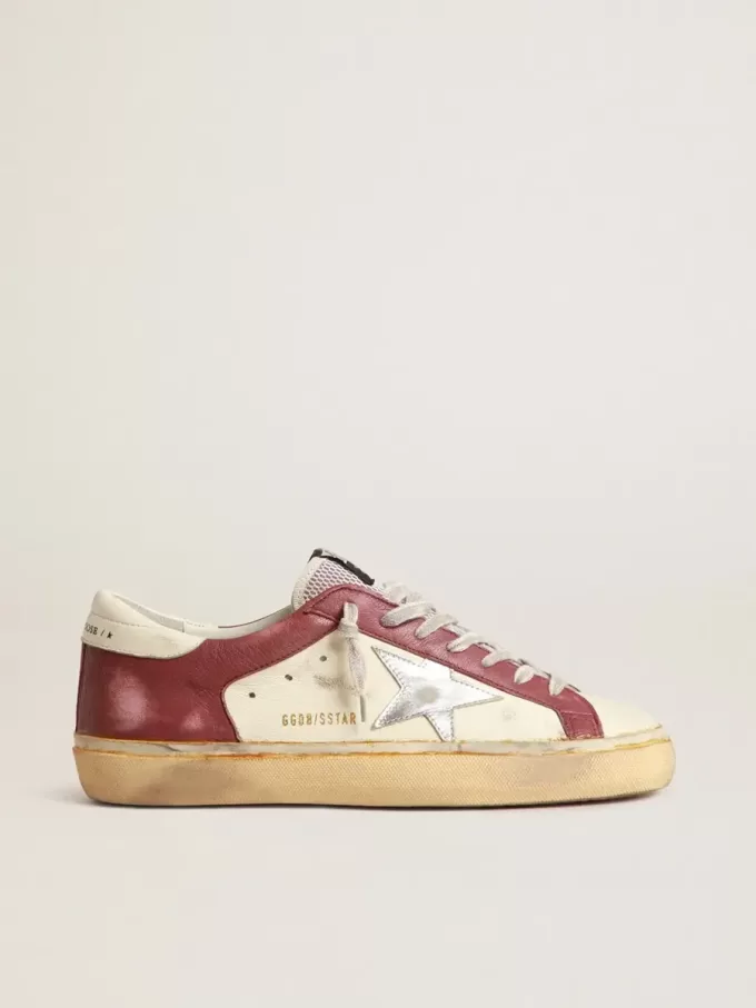 Super-Star da uomo in pelle nappa con inserti bordeaux e stella argentata