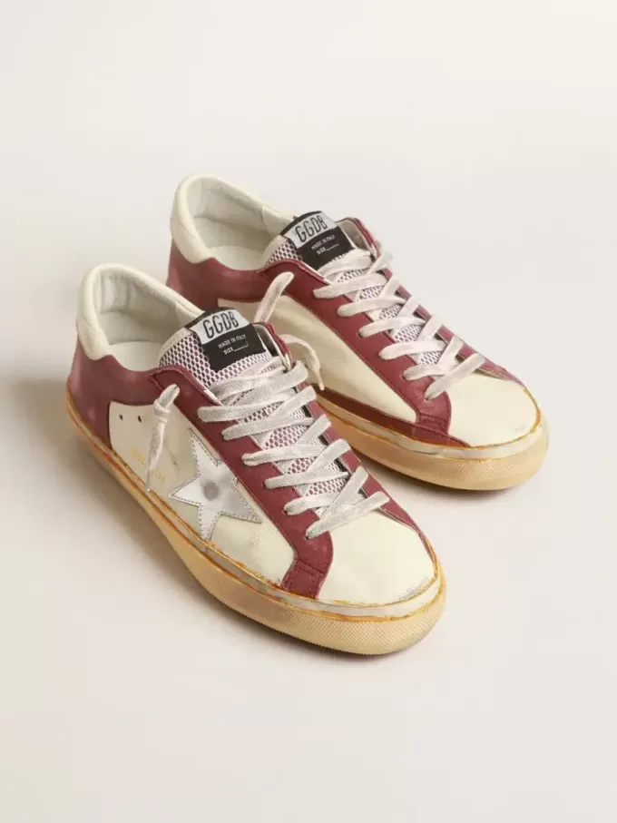 Super-Star da uomo in pelle nappa con inserti bordeaux e stella argentata