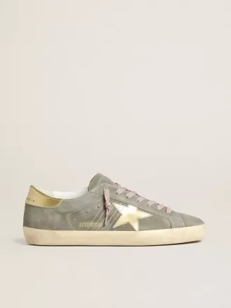 Super-Star da uomo in pelle scamosciata grigia con stella e linguetta sul tallone in pelle metallizzata dorata