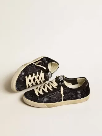 Super-Star da uomo in velluto nero e pelle scamosciata con stella in pelle scamosciata nera Super-Star da uomo in velluto nero e pelle scamosciata con stella in pelle scamosciata nera