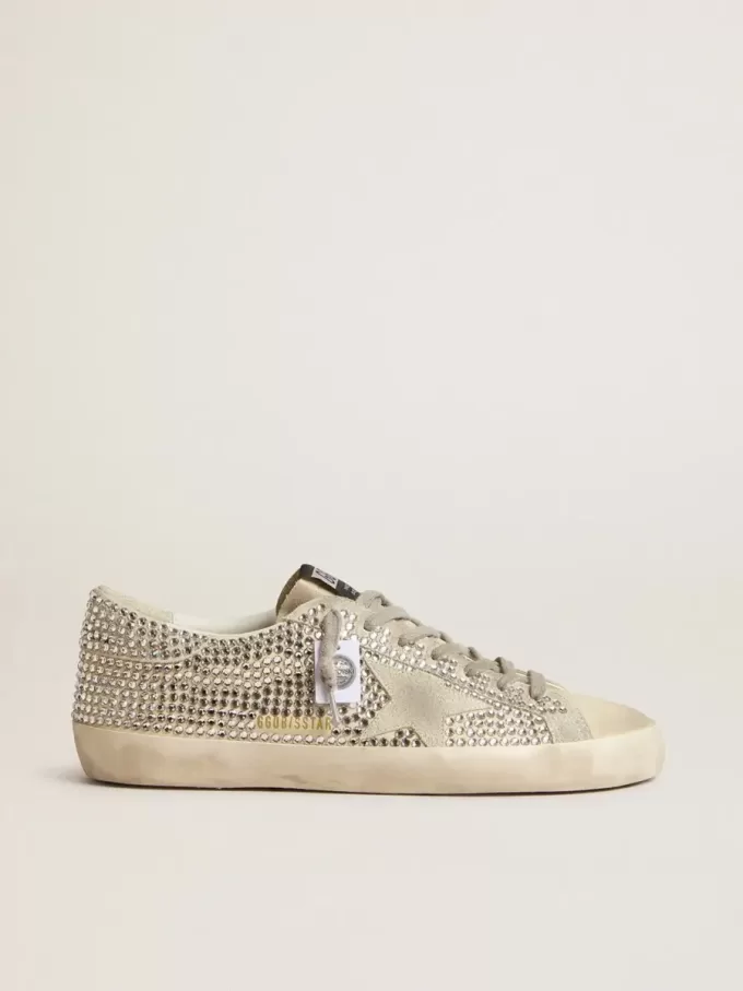 Super-Star in nabuk con cristalli Swarovski e stella in camoscio grigio ghiaccio Super-Star in nabuk con cristalli Swarovski e stella in camoscio grigio ghiaccio
