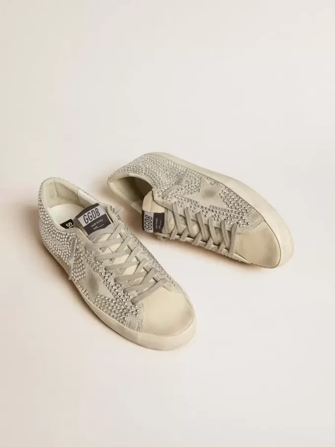 Super-Star in nabuk con cristalli Swarovski e stella in camoscio grigio ghiaccio Super-Star in nabuk con cristalli Swarovski e stella in camoscio grigio ghiaccio