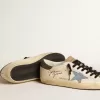 Super-Star in pelle nappa con stella in camoscio azzurro e linguetta sul tallone in pelle grigia