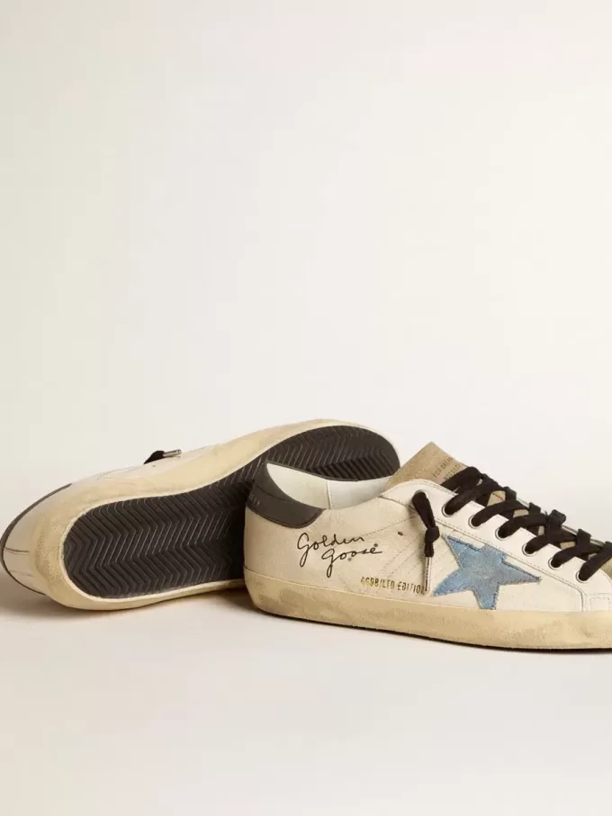Super-Star in pelle nappa con stella in camoscio azzurro e linguetta sul tallone in pelle grigia