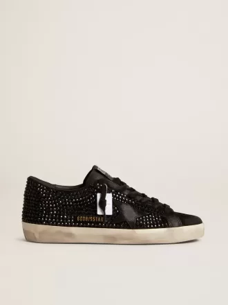 Super-Star in pelle scamosciata nera con cristalli Swarovski e stella in pelle scamosciata nera Super-Star in pelle scamosciata nera con cristalli Swarovski e stella in pelle scamosciata nera