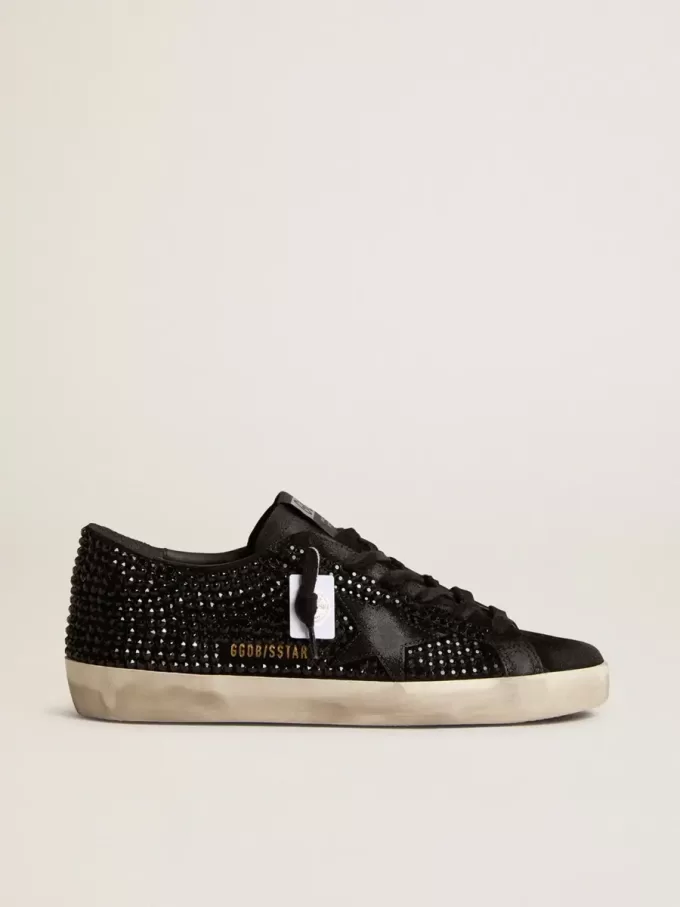 Super-Star in pelle scamosciata nera con cristalli Swarovski e stella in pelle scamosciata nera Super-Star in pelle scamosciata nera con cristalli Swarovski e stella in pelle scamosciata nera
