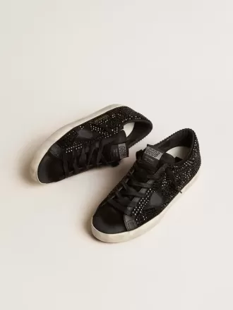 Super-Star in pelle scamosciata nera con cristalli Swarovski e stella in pelle scamosciata nera Super-Star in pelle scamosciata nera con cristalli Swarovski e stella in pelle scamosciata nera