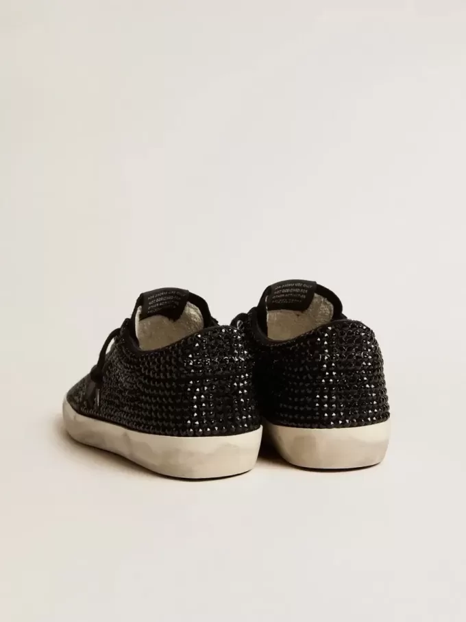 Super-Star in pelle scamosciata nera con cristalli Swarovski e stella in pelle scamosciata nera Super-Star in pelle scamosciata nera con cristalli Swarovski e stella in pelle scamosciata nera
