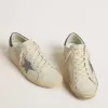 Super-Star LTD con stella in pelle color crema con cristalli Swarovski e linguetta sul tallone in pelle blu con stampa lucertola
