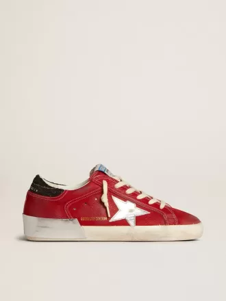 Super-Star LTD da donna in nabuk rosso con stella in pelle e tallone glitterato Super-Star LTD da donna in nabuk rosso con stella in pelle e tallone glitterato