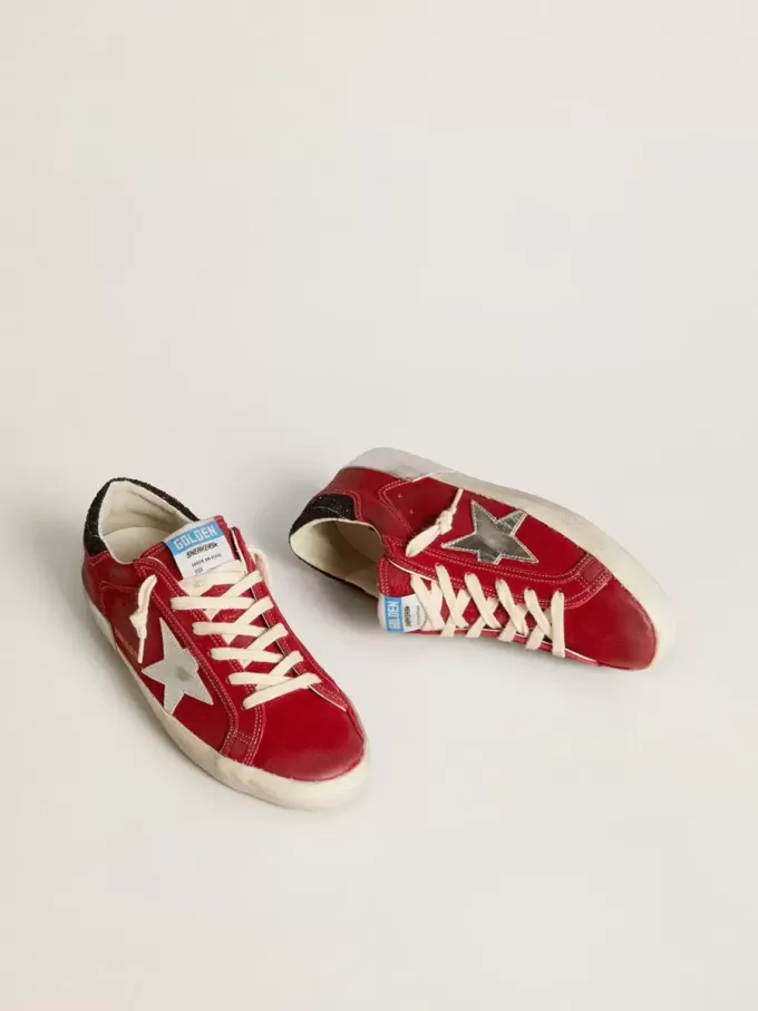 Super-Star LTD da donna in nabuk rosso con stella in pelle e tallone glitterato Super-Star LTD da donna in nabuk rosso con stella in pelle e tallone glitterato