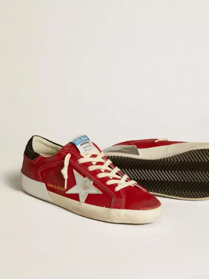 Super-Star LTD da donna in nabuk rosso con stella in pelle e tallone glitterato Super-Star LTD da donna in nabuk rosso con stella in pelle e tallone glitterato
