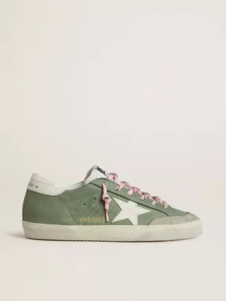 Super-Star LTD da donna in nabuk verde con stella e linguetta sul tallone in pelle bianca Super-Star LTD da donna in nabuk verde con stella e linguetta sul tallone in pelle bianca
