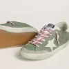 Super-Star LTD da donna in nabuk verde con stella e linguetta sul tallone in pelle bianca Super-Star LTD da donna in nabuk verde con stella e linguetta sul tallone in pelle bianca