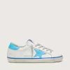 Super-Star LTD da donna in pelle bianca con stella e linguetta sul tallone in pelle azzurra Super-Star LTD da donna in pelle bianca con stella e linguetta sul tallone in pelle azzurra