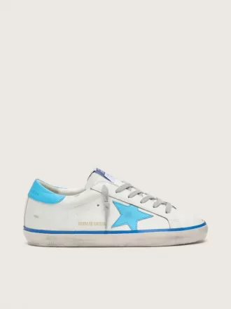 Super-Star LTD da donna in pelle bianca con stella e linguetta sul tallone in pelle azzurra Super-Star LTD da donna in pelle bianca con stella e linguetta sul tallone in pelle azzurra