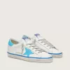 Super-Star LTD da donna in pelle bianca con stella e linguetta sul tallone in pelle azzurra Super-Star LTD da donna in pelle bianca con stella e linguetta sul tallone in pelle azzurra