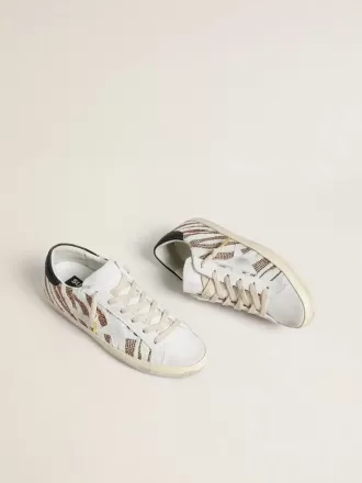 Super-Star LTD da donna in pelle di cavallino bianca con glitter marroni e stella in pelle scamosciata bianca Super-Star LTD da donna in pelle di cavallino bianca con glitter marroni e stella in pelle scamosciata bianca