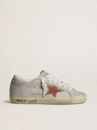 Super-Star LTD da donna in pelle grigia con stella in camoscio rosso mattone