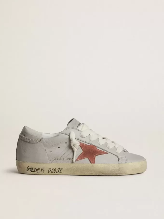 Super-Star LTD da donna in pelle grigia con stella in camoscio rosso mattone