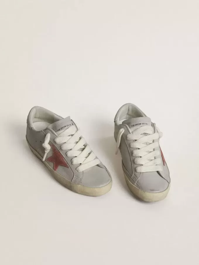 Super-Star LTD da donna in pelle grigia con stella in camoscio rosso mattone