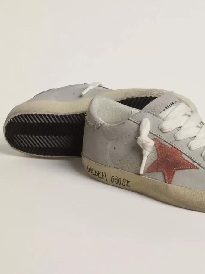 Super-Star LTD da donna in pelle grigia con stella in camoscio rosso mattone