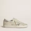 Super-Star LTD da donna in pelle nappa avorio con stella glitterata platino e linguetta sul tallone