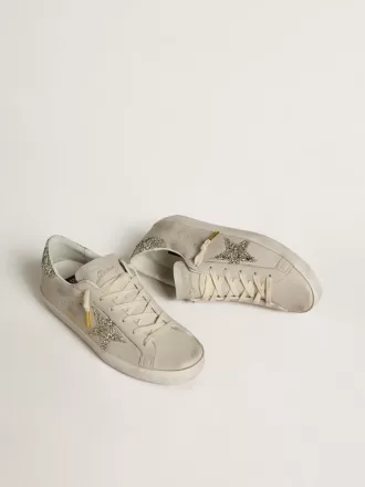Super-Star LTD da donna in pelle nappa avorio con stella glitterata platino e linguetta sul tallone