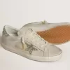 Super-Star LTD da donna in pelle nappa avorio con stella glitterata platino e linguetta sul tallone