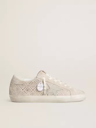 Super-Star LTD da donna in pelle scamosciata con cristalli Swarovski e stella in pelle grigio ghiaccio