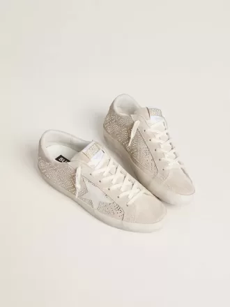 Super-Star LTD da donna in pelle scamosciata con cristalli Swarovski e stella in pelle grigio ghiaccio