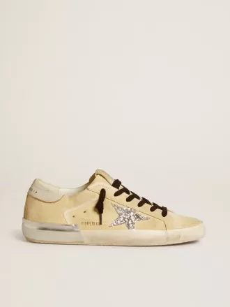 Super-Star LTD da donna in pelle scamosciata con stella glitterata e linguetta in pelle sul tallone