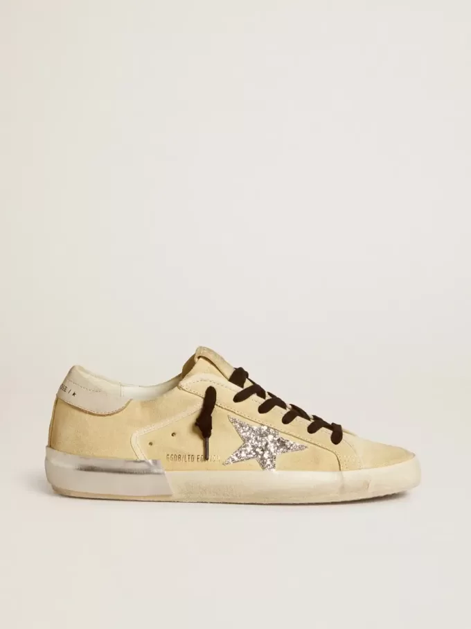Super-Star LTD da donna in pelle scamosciata con stella glitterata e linguetta in pelle sul tallone