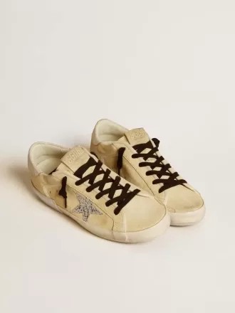 Super-Star LTD da donna in pelle scamosciata con stella glitterata e linguetta in pelle sul tallone