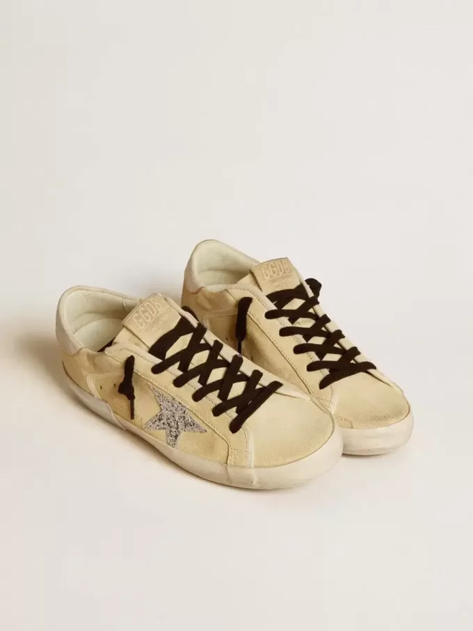 Super-Star LTD da donna in pelle scamosciata con stella glitterata e linguetta in pelle sul tallone