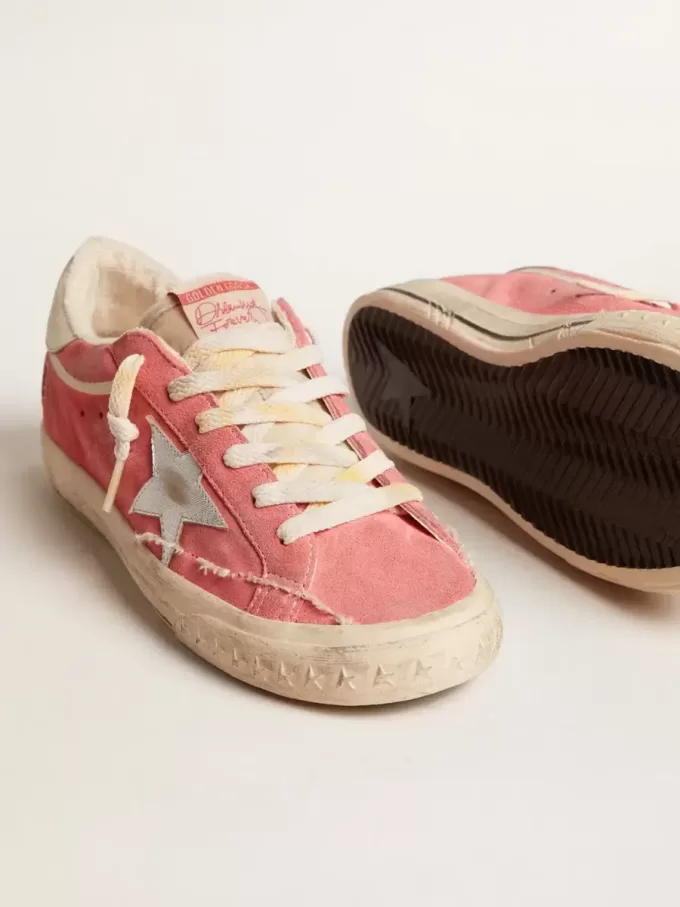 Super-Star LTD da donna in pelle scamosciata rossa con stella argentata e linguetta in pelle sul tallone