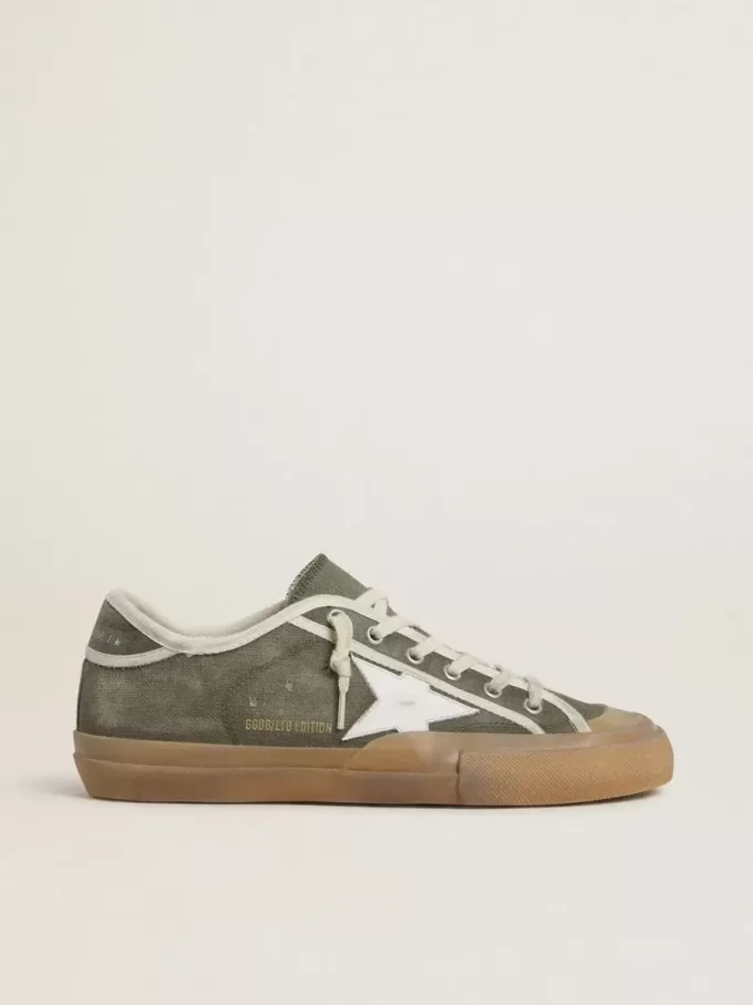 Super-Star LTD da donna in tela verde con stella in pelle bianca